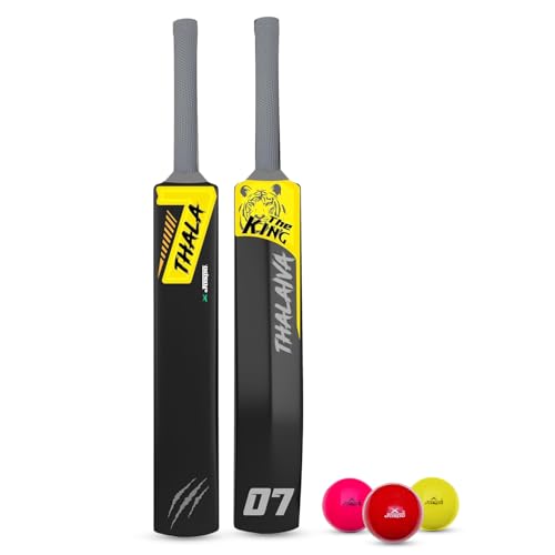 Image of Jaspo Thala Plastic Cricket Kit | 34 Inch Bat Specially Designed for Tennis Ball & Wind Ball | Durable Cricket Set for Kids, Beginners & Casual Play| (Thala Bat with 3pc Ball)
