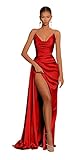 GUKARLEED Off Shoulder Prom Dresses High Slit Red Bridesmaid Dress Mermaid Formal Dress for Women Size16