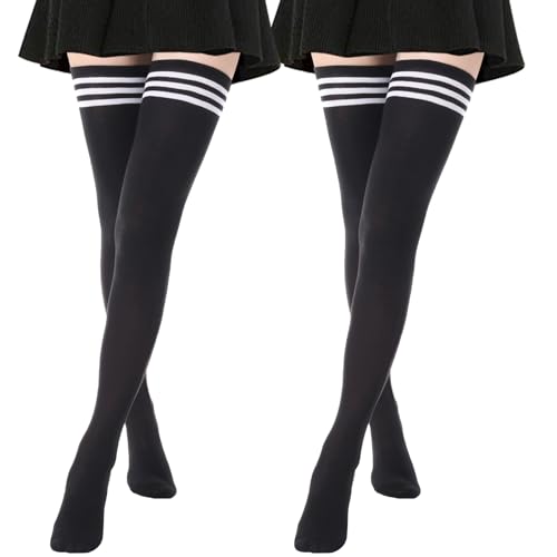 Image of DRESHOW Extra Long High Thigh Socks Striped Over Knee Thin Tights Long Stocking