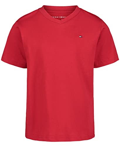 Tommy Hilfiger Boys' Short Sleeve Flag Solid V-Neck T-Shirt, Scarlet Sage, 16-18 #TOP18