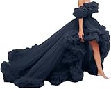 Puffy Tulle Prom Dress for Women Long Off Shoulder High Low Ball Gown 2025 Formal Party Wedding Dresses Navy Blue
