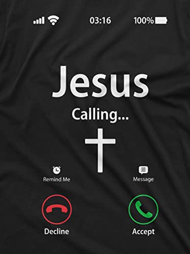 Jesus Calling Accept Decline Phone Menu Tee Shirt Church Christian God Christ Tee2