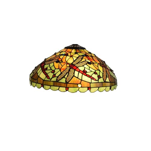 Dualbao 16インチ地中海ブルーオレンジのトンボランプシェード、ティファニー風ステンドグラスランプシェードのみ、テーブルランプ・フロアランプ・ベッドサイド読書ランプ用の手作りシェード交換用,グリーン