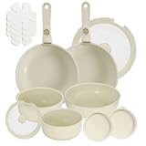 Bateria de Cocina,Sartenes Antiadherentes,Juego de ollas y sartenes 15 Piezas,mango desmontable,Juego de Utensilios de...