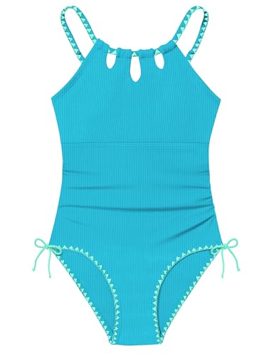 Image of Girls Swimsuit Set - Halter Neck One Piece Bathing Suit with Tropical Cover Up Skirt Swimwear for Kids 7-18Y