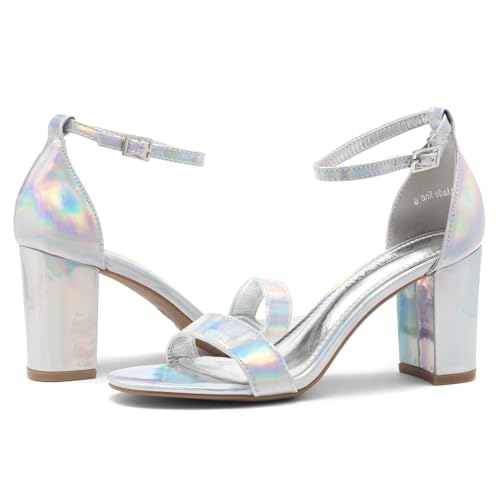Image of Shoe Land Low Chunky Heels for Women Open Toe Ankle Strap Block Heel Sandals 3 Inch Dressy Heels for Wedding Party Date Night