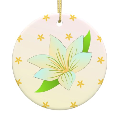 Adornos de cerámica para árbol de Navidad con diseño de narcisos florecientes, decoración navideña, colgante único para fiesta de Navidad