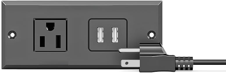 Small Recessed Power Strip Plug Extension Cord Hidden Charging Station with Inset USB Electrical Outlet Extender Flush Mount Surge Protector for Desk Furniture NightStand Under Desk (Black)