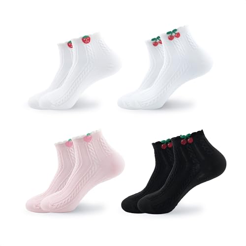 kikiya socks Women Ankle | 4-6 Pairs Heart Design Cute Animal Graphic Novelty Fruit Print Ladies Girls Cotton Socks | US 6-8