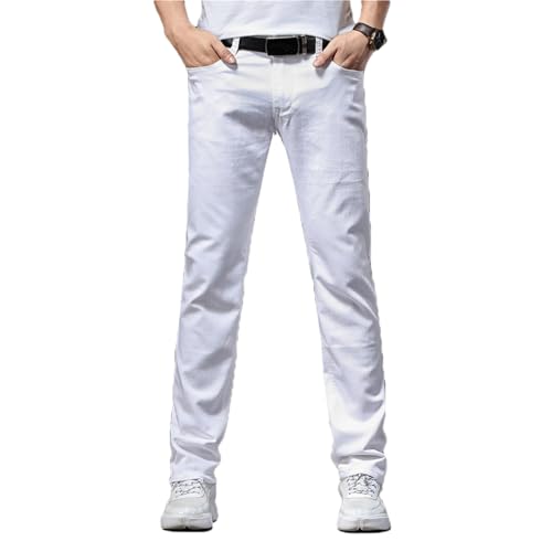 Men's Classic Casual Straight Leg Jeans, White, Stretch Slim Denim3