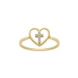 Palacio del Rosario - Anillo chapado en oro en forma de corazón con cruz - Anillo chapado en oro - Culto cristiano