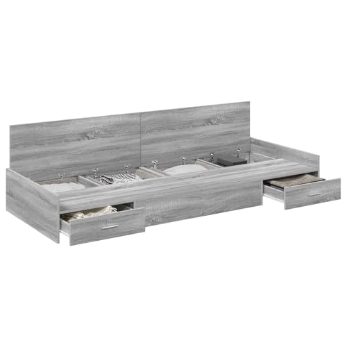 Image of YUOTYRKTEJRSG Cadre de Lit avec Tiroir Gris Sonoma 90 x 200 cm Panneaux de Bois Ingénierie Structure Solide Design Moderne Rangement Intégré pour Chambre à Coucher