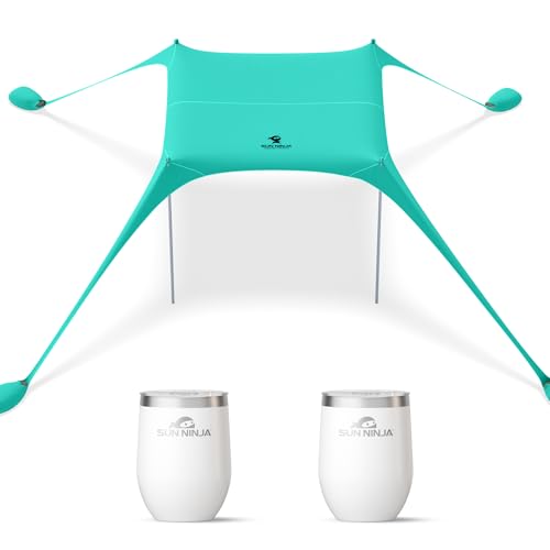 SUN NINJA Beach Tent Bundle with Wine Tumblers, UPF 50+ Sun Protection, Keeps Drinks Cold for Hours, Leakproof and Durable, Portable and Convenient for Beach, Picnic, Camping