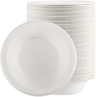 JOIKIT 250 Pack 12oz/ 350 ml White Paper Bowls, Disposable Paper Bowls, Biodegradable Compostable Bagasse Sugarcane Paper Bowls for Parties, Picnics and BBQ