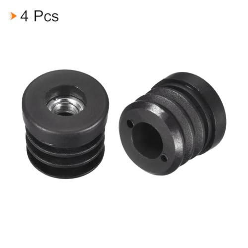 Image of uxcell 4Pcs Plastic Threaded Tube Inserts with M8 Thread, for 25mm /0.98 inch OD Round Tube, Adjustable Round Black Plastic Plug Caster Insert Chair End Caps Furniture Leg Plug