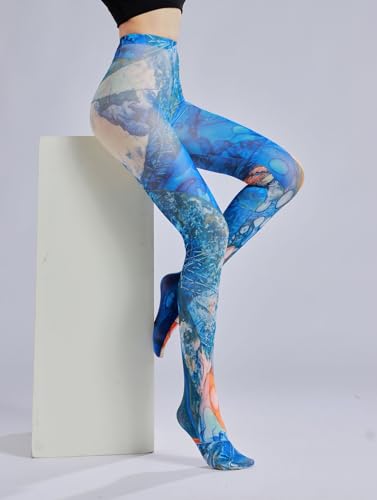 Image of Sahabowi Women's Sheer Tights, Digital Print Designs Stockings
