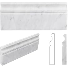 Diflart Carrara White Marble Baseboard Molding Trim, 5x12 Inch, Honed, Bianco Italian Carrera Skirting Base Moulding for Bathroom Wall and Kitchen Backsplash Crown, Honed