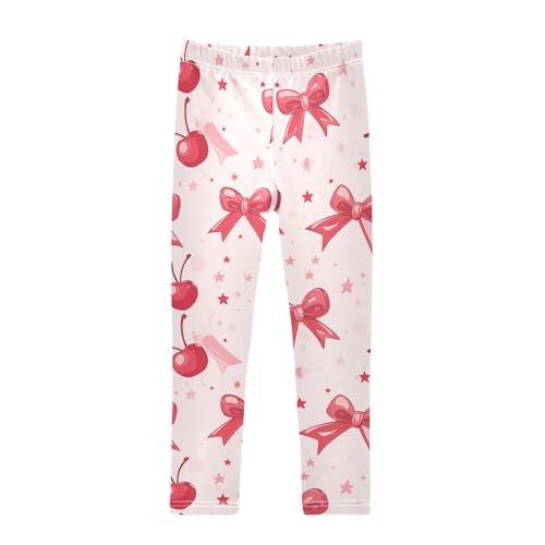 Wusikd Cherry Bows Girls' Leggings Toddler Doodles Stars Pink Kids Yoga Pants Dance Active Tights 4T