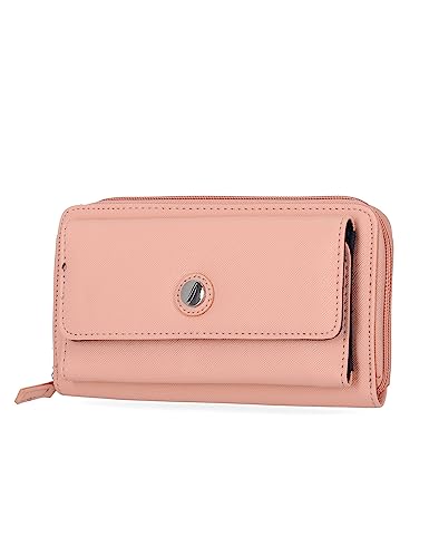 Image of Nautica Womens - Bulk Cargo Vegan Leather RFID Wallet - Fashionable Zip Around Large Clutch with Phone Case and Multi-Card Organizer, (Aloha) Pink, Compact