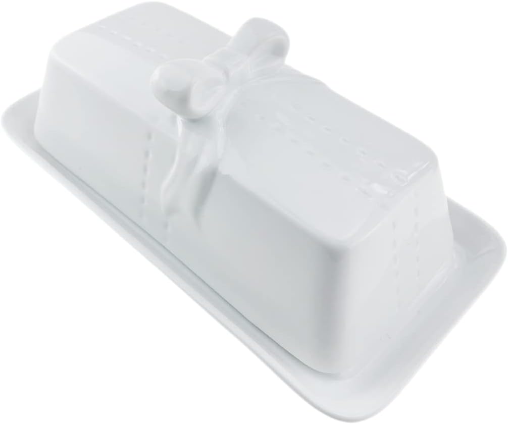 Aebor Ceramic Butter Dish with Bow tie No Slip Lid & Handle, for Counter or Fridge
