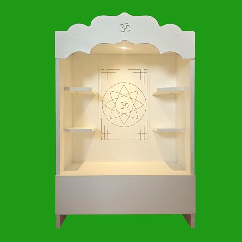 Image of Alpine Willow 3 Ft X 2 Ft Wooden Temple (DIY Assembly-Do it Yourself) I Mandir for Home I Pooja ghar I Corian Design devghar I Medium Size Temple for Home I Pooja Mandir Unit I Devghar with LED Light