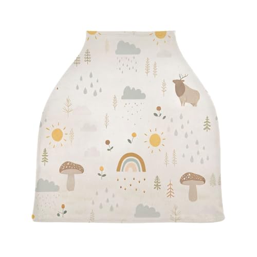 Image of Kigai Mushroom Rainbow Baby Car Seat Covers for Newborn, Breathable Nursing Cover for Breastfeeding Moms, Baby Stroller /Shopping Cart /Stretchy Carseat Cover for Boy & Girl
