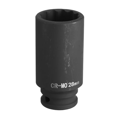 sourcing map 12-Point Deep Impact Socket 1/2 Inch Drive 28mm Metric Chrome Molybdenum Alloy Steel Spindle Axle Nut Impact Socket