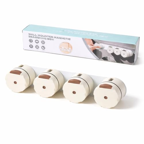Image of Wall-Mounted Magnetic Spice Rack, Rotating Containers, White, ABS Material, Minimalist Modern Style, Space-Saving Kitchen Organizer (4)
