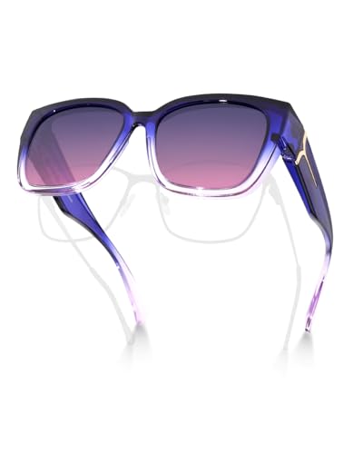 Meeloog Polarized Fit Over Glasses Sunglasses for Women UV Protection, Trendy Square Wrap Around Shades for Driving Riding