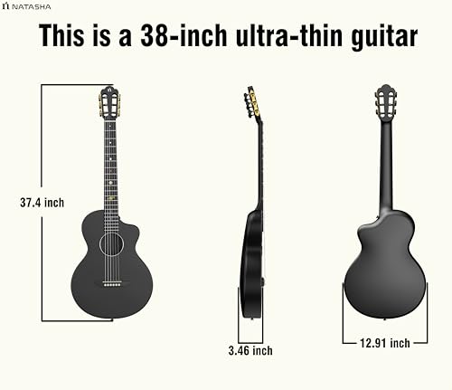 Image of Natasha Carbon Fiber Acoustic Guitar, 38-inch Nylon-string Guitarra,Durable 6-string Ultra-thin Guitar for Beginners (Black)