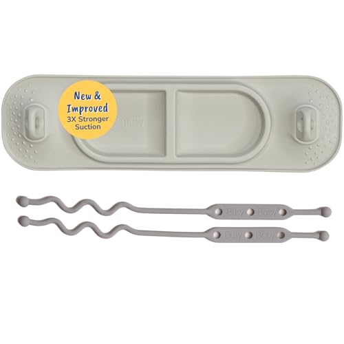 Image of BUSY BABY Silicone Mini Mat - New and Improved Suction Cups, 2 Straps to Secure Baby Essentials, Self Feeding, Baby Led Weaning, Travel Wet Bag Included (Tan Mini)