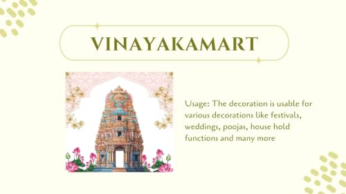Image of varalakshmi Pooja Background | Light Pink Background with a Traditional Line Arch, a Colorful Temple Entrance,Golden Leaves, and Pink Lotus Flowers Decoration Cloth 8x8 Feet