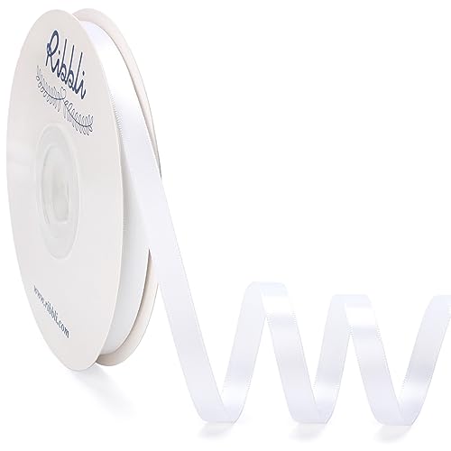 Ribbli White Satin Ribbon Double Faced Satin 3/8 Inch x Continuous 50 Yards-White Ribbon for Gift Wrapping Crafts Wedding Decoration Bows Bouquet Floral Arrangement