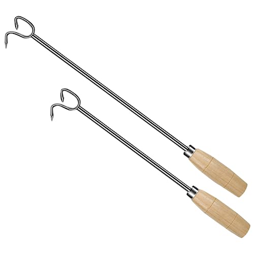 Garneck Stainless Steel Meat Hook 2pcs Meat Turner Hooks for Pork Ham Chicken Easy to Use Clean Bbq Grilling Tools