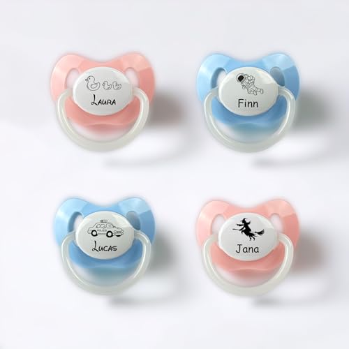 Schnuller personalisiert mit Motiv und Name rosa oder blau Gravur 15...