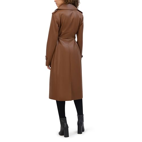 Kenneth Cole Women's Faux Leather Belted Duster with Whip Stitch Detail & Notched Collar3