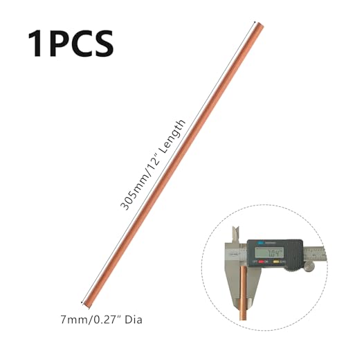 Hwyee XTB-03 1Pcs 99.98% Pure Copper Round Rod 0.27"/7Mm Dia 12 "/305Mm Length Bare Copper Cu Metal Rod Solid Copper Rod thumb #1