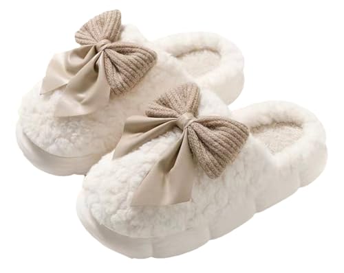 Caistre Furry Slippers for Women Bow-knot Plush Slides House Shoes Soft Cozy Memory Foam Slippers with Rubber Sole 2025