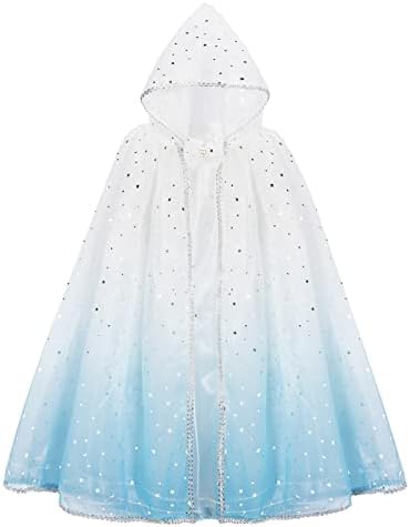 Princess Hooded Cape Princess Cloak Gradient Sparkling Sequins Cape Princess Fancy Dress Accessories Princess Dress Up for Halloween Christmas Costume Carnival Birthday Party Cosplay Girls Gift