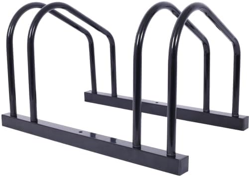 2-Bike Floor Stand Rack - Garage Bike Storage for 22-28" Wheels, Heavy Duty Steel Parking Stand, 2.15" Tire Width, Wall/Floor Mountable (Black)