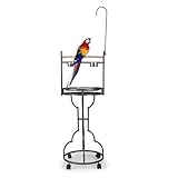 Parrot Stand Bird Perch Stand Bird Playstand with Easy Grip Tray Bowls Toy Hook Rolling Wheel Large Pet Gift Wrought Iron Play Ground Rolling Wheel (Black)