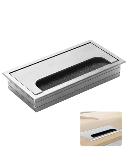 Image of Aluminum Alloy Wire Organizer For Table, Desk Cable Grommet Hole, Square Grommet Aluminum Cable Cover 160 X 80mm Wire Hole Cover Outlet For Management Office Computer Desk Wires