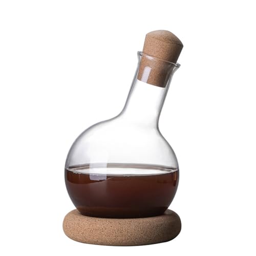 NLKDQNガラスデキャンタ 赤ワイン 軽奢華 ガラス 分酒器 家庭用 赤ワイン デキャンタ 速やかに醒酒できる 木製トレイ付き (1000ml)