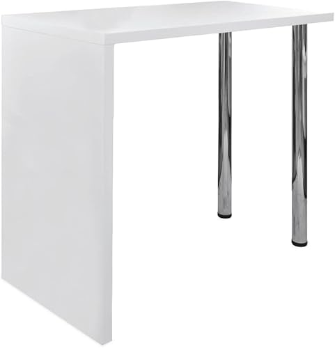 Miniatura 4 de CHARMMA Mesa de bar MDF con 2 patas de acero de alto brillo, blanco y blanco, 47.6lbs