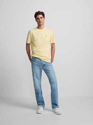 SILBON Camiseta Iconos Beach Vibes Amarilla Manga Corta para Hombre Talla S