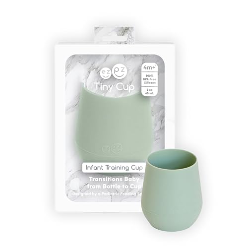 Image of ezpz Tiny Cup (Sage) - 4 months+ - 100% Silicone Training Cup for Infants - Designed by a Pediatric Feeding Specialist - Baby-Led Weaning Essentials & Baby Gifts