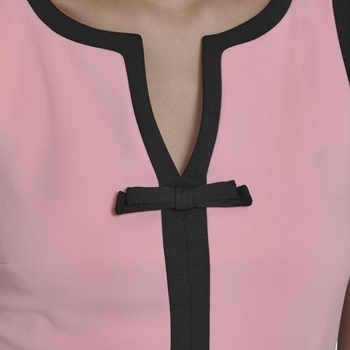 Image of Karl Lagerfeld Women's Sleeveless Split Neck Contrast Trim A-line Mini Dress with Bow Detail