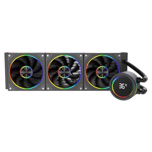 CiT Saturn 360mm AIO CPU Liquid Cooler - 360mm Radiator - 3×120mm Saturn ARGB PWM Fans - Smart Digital CPU temperature Display - AM5, AM4 - LGA 1700, 1200/115X, 1366, 2011, 2066 Compatible | Black