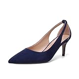 NUMALEO Women's Slip On Wedding 2.5 Inch Solid Pointed Toe Mid Heel Suede Kitten Dress Pumps Shoes Navy Blue Size 8.5 - Zapatos de Tacon para Mujer