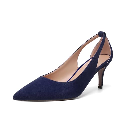 NUMALEO Womens Pointed Toe Slip On Solid Dress Suede Wedding Kitten Mid Heel Pumps Shoes 2.5 Inch